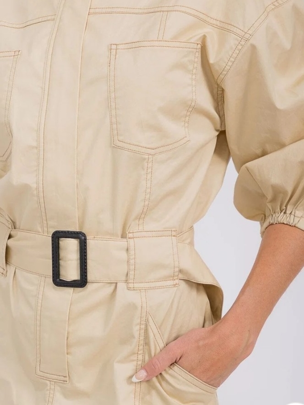 Strut & Bolt NWT Large Womens Beige Utility Belted Jumpsuit PTP 21 Inseam 29 - Picture 3 of 8